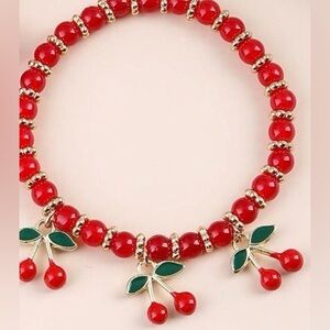 Cherry Charm Red Beaded Bracelet